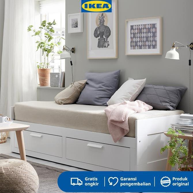 Terbaru Ikea Brimnes Rangka Tempat Tidur / Dipan Dengan 2 Laci Putih 80X200Cm