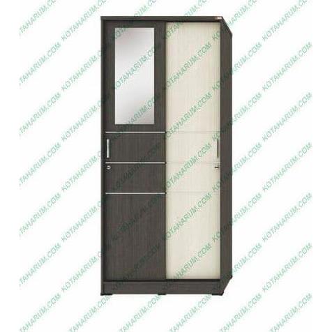 Terlaris Lemari Baju Pakaian Cermin Kaca 2 Pintu Geser Sliding Hitam Putih Band