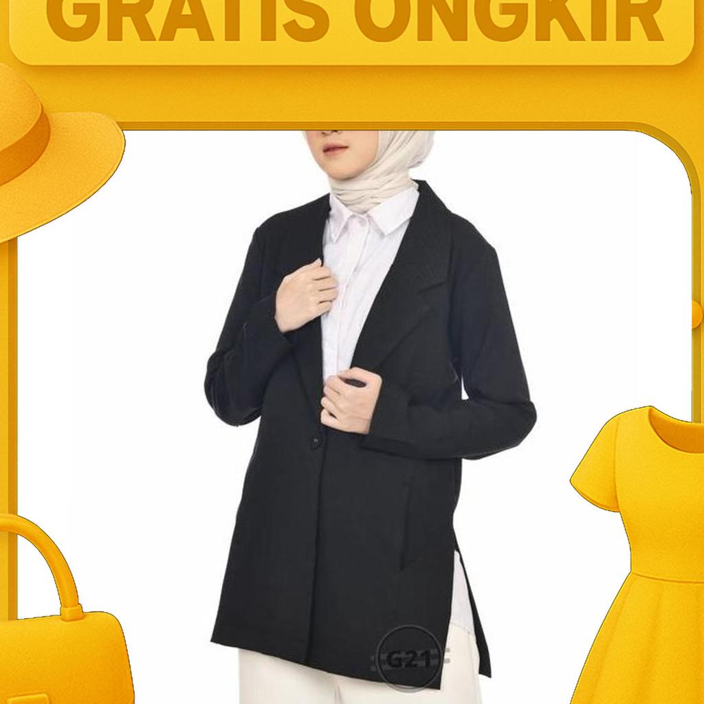 Blazer Formal Kerja Kantor Hitam Wanita Panjang Muslimah