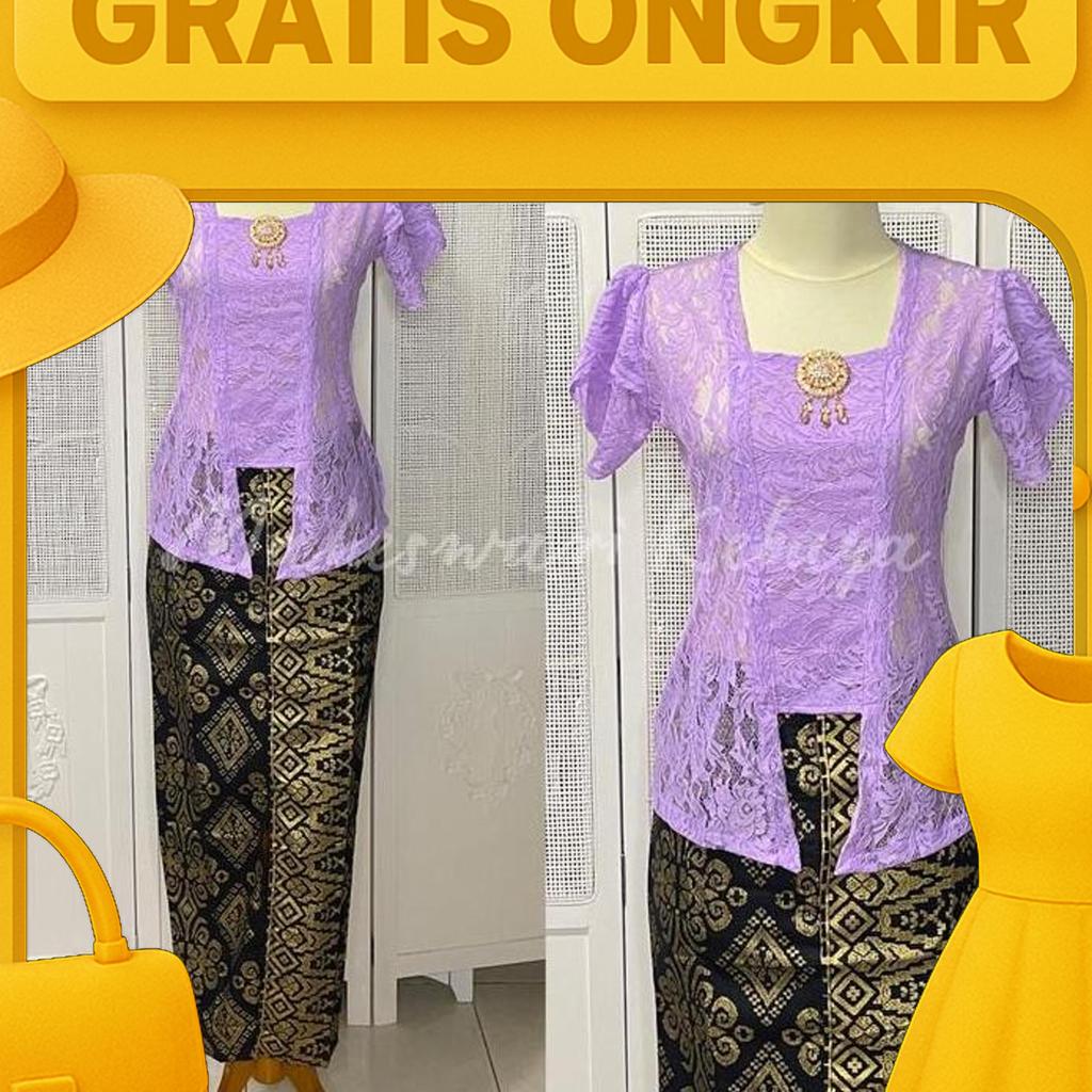 Kebaya Bali Set Brukat Lilit Ungu Lilac