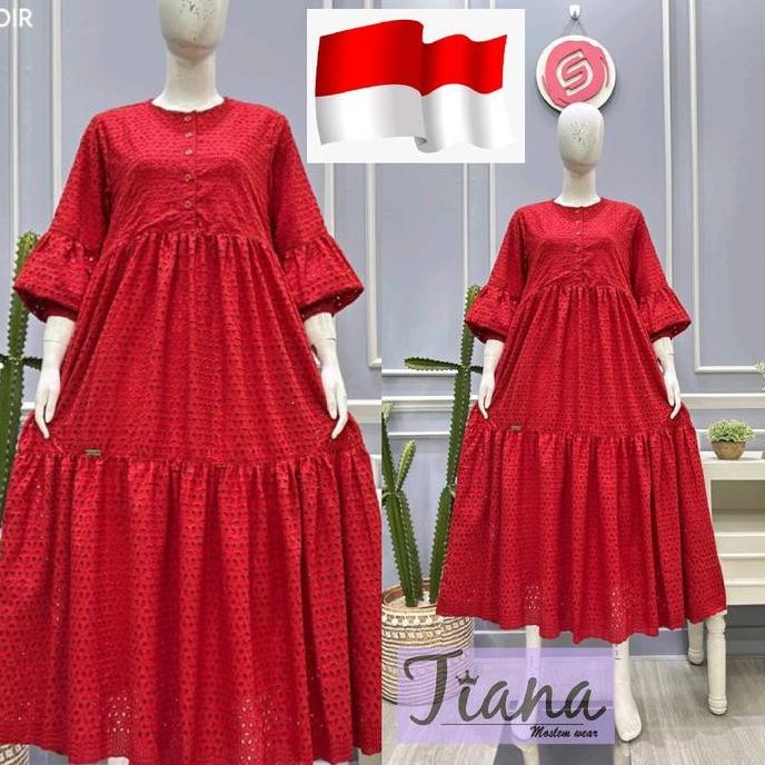 salvina midi katun bordir bolong Merah merdekaa ||||||||||