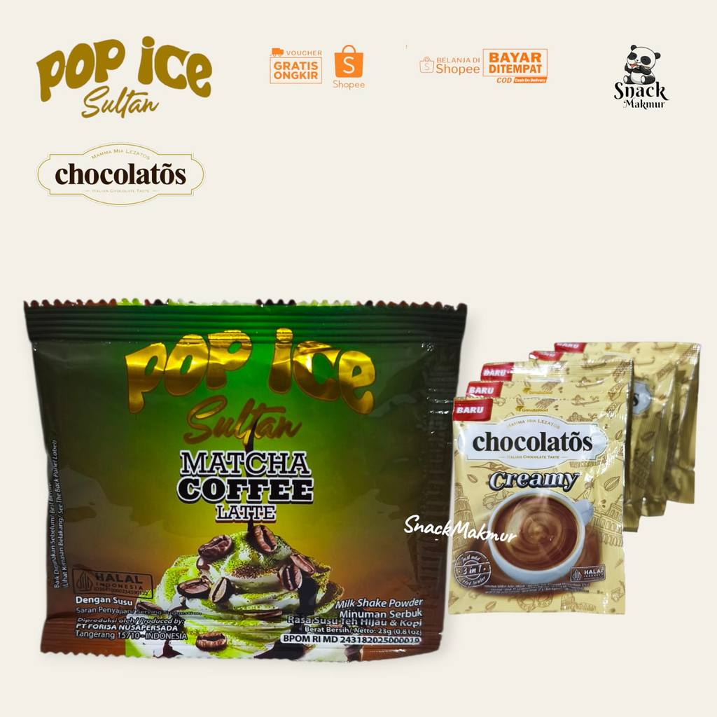 POP ICE SULTAN MATCHA COFFE DAN CHOCOLATOS DRINK CREAMY HARGA PER 2 VARIAN PRODUK 2 RENCENG 20 pcs