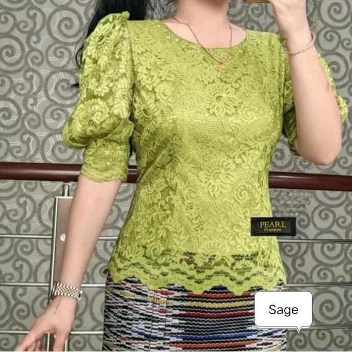 Kebaya Brokat Mewah elegant Blouses & Shirts Atasan Wanita Dewasa Nyaman Lembut blouse linen baju na