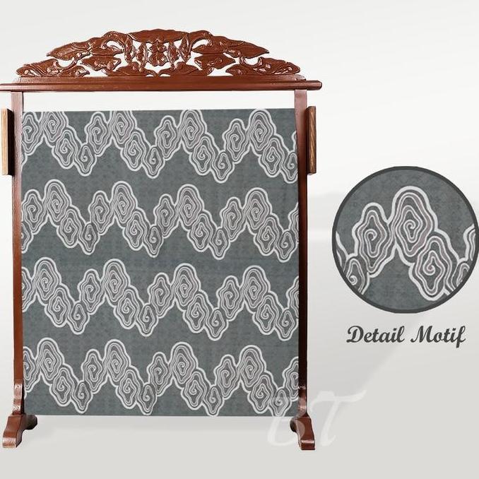 BATIK TRUSMI Kain Panjang Batik Bahan Dobby Cap Mega Mendung Gelombang Hijau DK