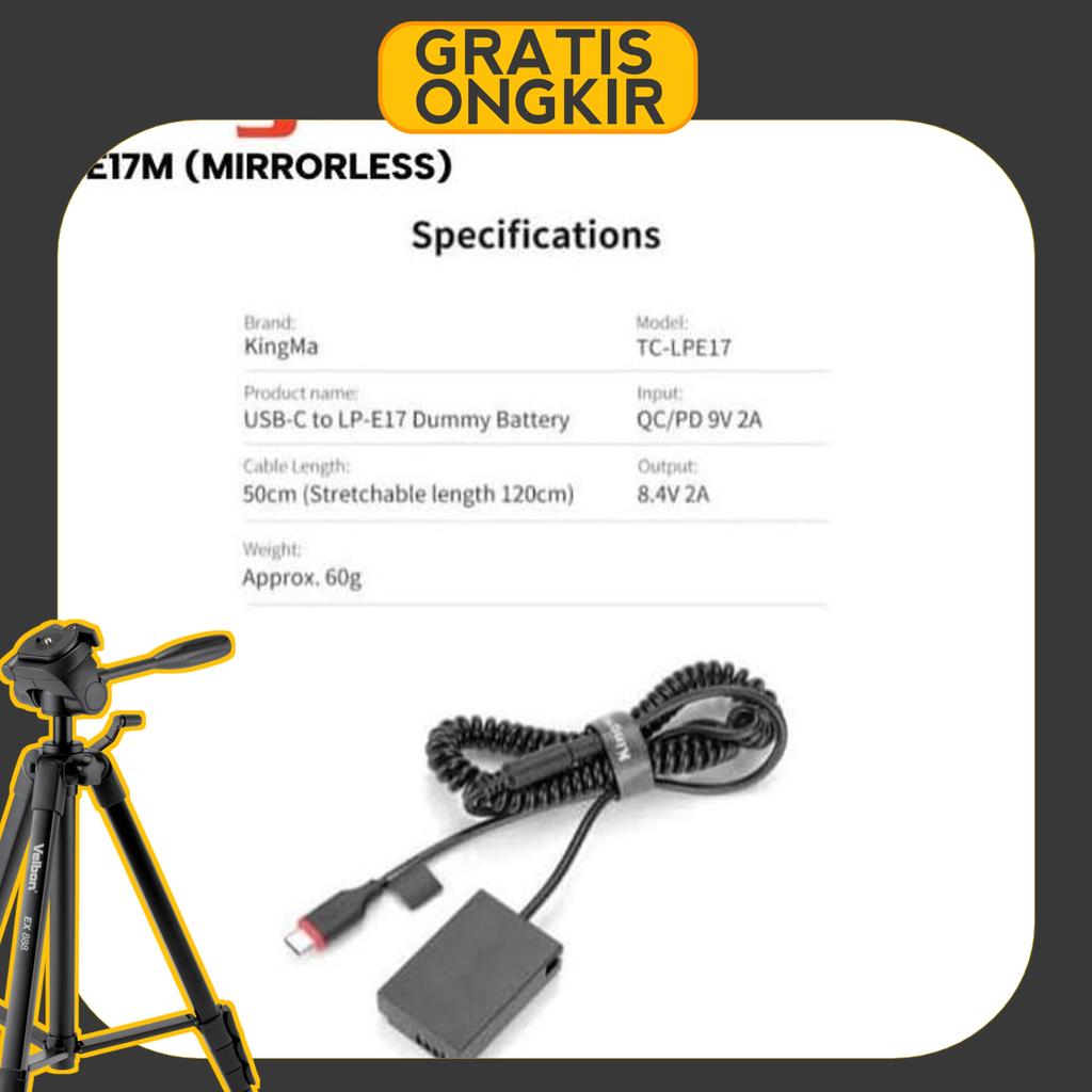 Kingma Dummy Battery Lp-E17M Usb-C To Mirrorless Canon M3, M5, M6 Etc