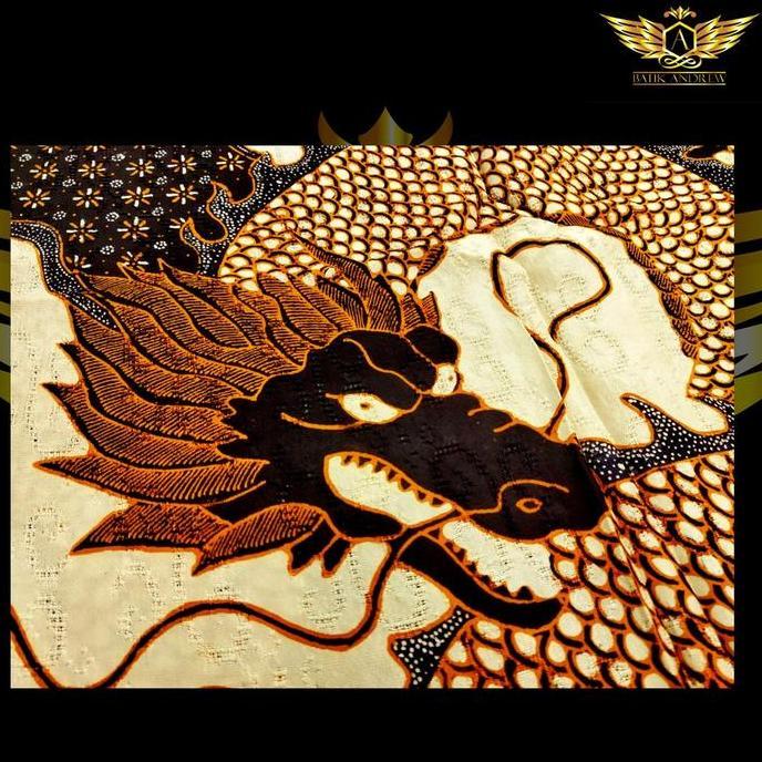 BARON MOTIF 1 BAHAN KAIN BATIK PRIA TULIS SUTRA POLA SUTRA ATBM TENUN NAGA DRAGON PUTIH