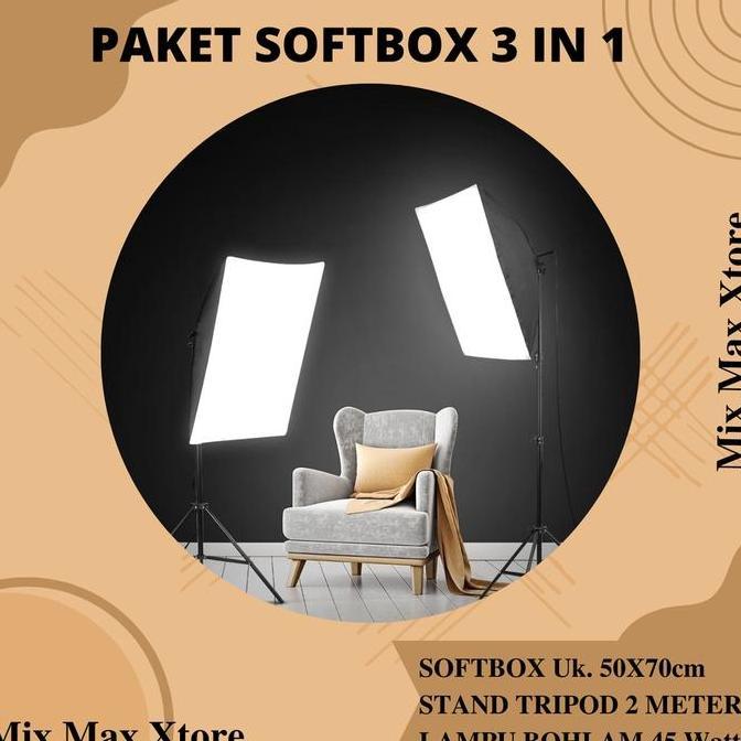TaffSTUDIO Payung Softbox Studio 50x70cm + Tripod 2 meter + Bohlam 45W Reflektor Fotografi - Black /