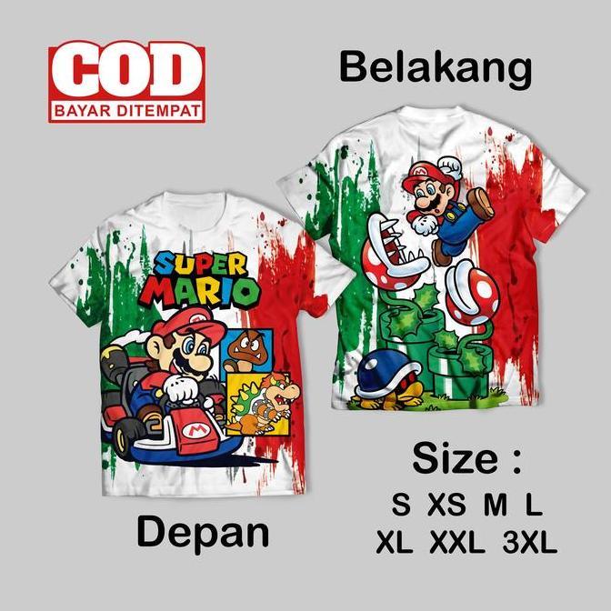 Kaos FullPrint Super Mario Bross Baru | Super Mario Bross | Kaos Mario Baru Depan Belakang