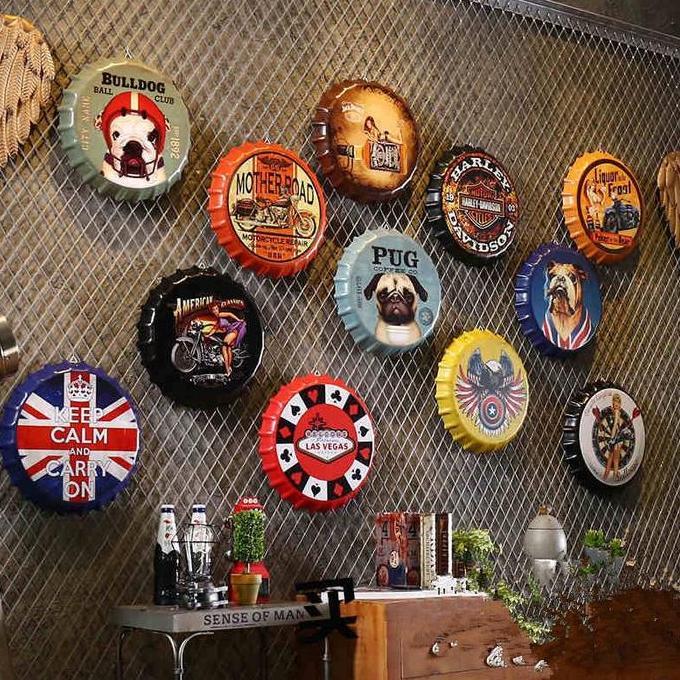 pajangan dinding tutup botol hiasan resto cafe home decor retro klasik