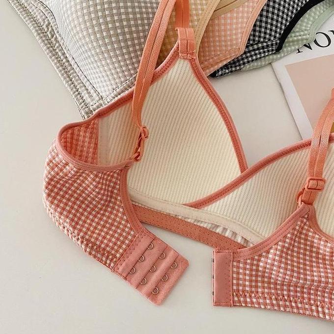 Murah Bra Wanita 3/4 Coverage Busa Tipis Tali Kecil Tanpa Kawat Bh Seamless Elastis Motif Kotak Non 