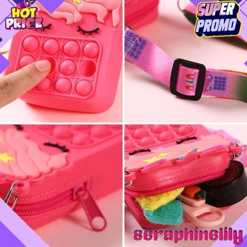 Gradeori Tas Pop It Unicorn Poni Mahkota Rubber Jelly Mainan Anak