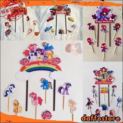 Viral Topper Hbd Karakter Set Hiasan Kue Kartun Tulisan Happy Birthday Dekorasi Cake Spiderman / Car