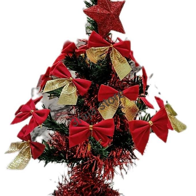 Pohon natal mini ukuran 30 cm lengkap dengan aksesoris / pohon natal meja Buah