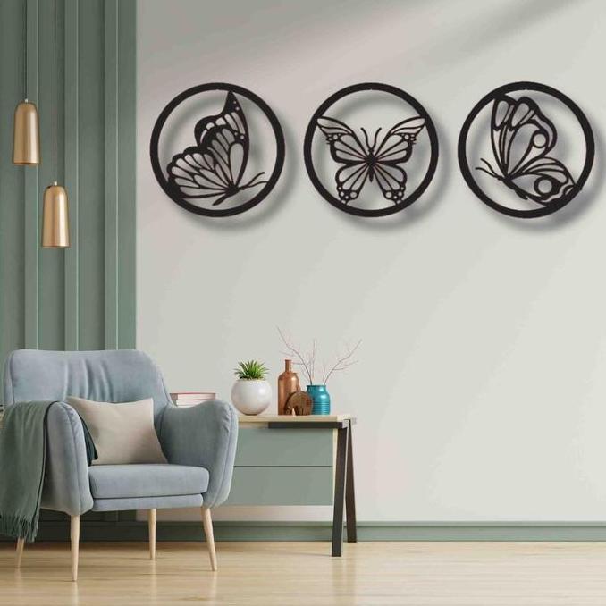 KREASI KAYU 3D HIASAN DINDING TEMA KUPU KUPU Gold