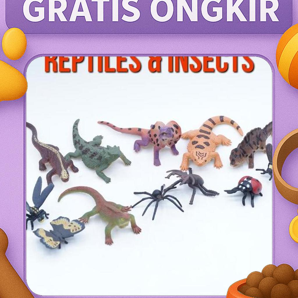 Kori 12Pcs In Box Mini Marine Reptiles Insects Serangga Reptil Iguana Lebah Laba Laba Bearded Dragon