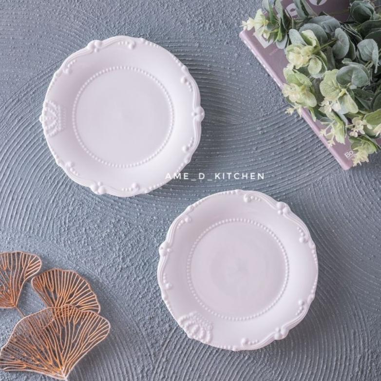 Harga Grosir Piring Bijian Ceper 8.5" Keramik Putih Timbul Crown Series