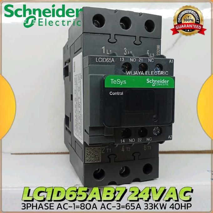 Kontaktor Contactor Schneider Lc1D65Ab7 24Vac 65A 3P Lc1D65A B7 24V Terbaru
