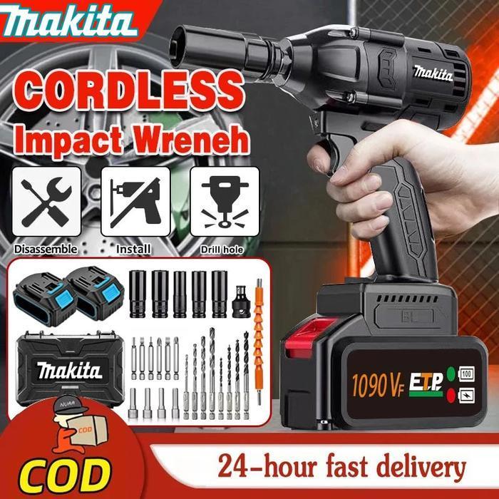 Maklta 1090V Cordless Impact Wrench 1090V Bor Buka Baut Kunci 1090S Volt 2 Baterai Original Dan Terp