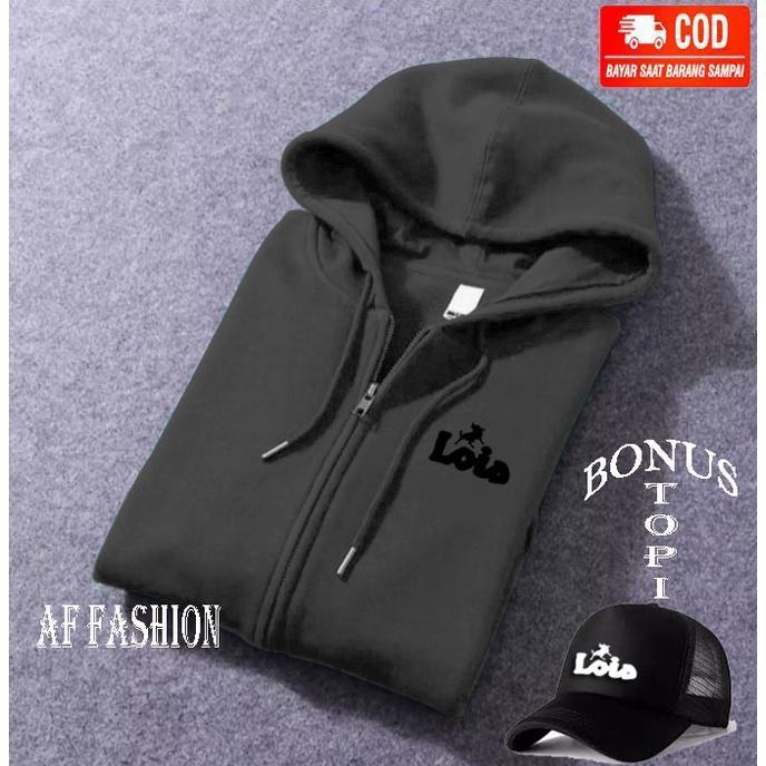 Fee Topi... Jaket Resleting Logo Lois Terbaru Text Hitam / Jaket Distro / Sweater Distro / Hoodie Di