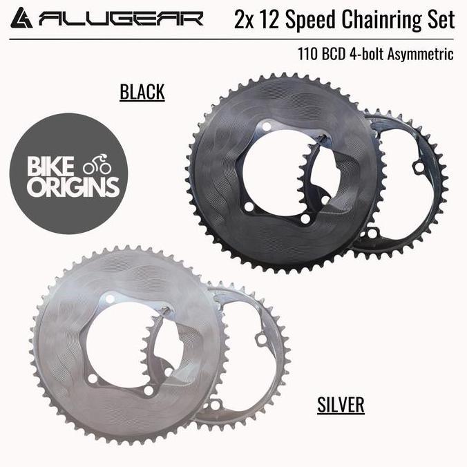 Chainring Set Alugear 2x 12 Speed for Shimano (110 BCD 4-bolt Asymmetric)