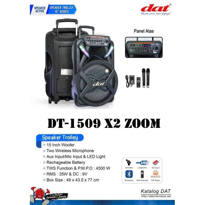 SPEAKER PORTABLE WIRELLES DAT DT-1509 X2 ZOOM (15INCH) ,PORTABLE WIRELLES DAT DT-1509 X2 (12INCH)