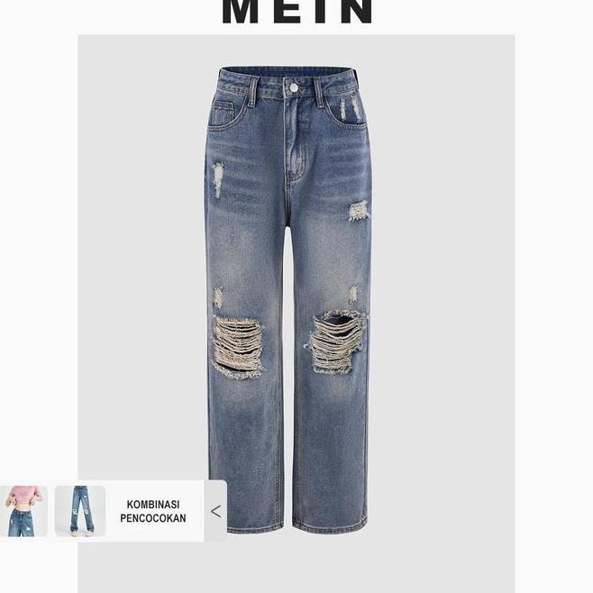 Mein Upgrade Girl Power Celana Jeans Panjang Wanita Robek Hh Waist Gaya Korea 86 Hitam