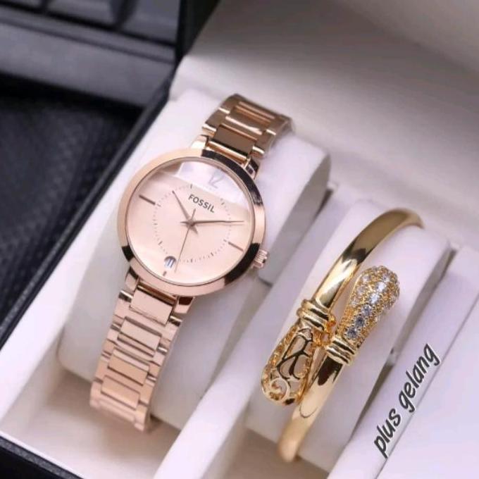 Jam Tangan Wanita Casual  Fosil + Gelang