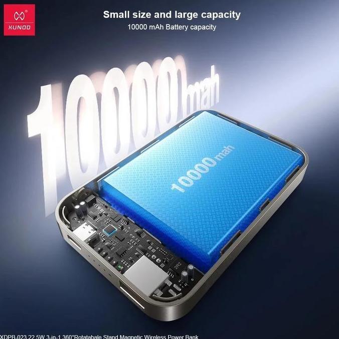 Ready XUNDD 22.5W 10000mah Powerbank 3 IN 1 360 Derajat Rotatable Stand Magnetic Wireless Power Bank