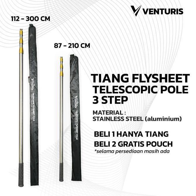Miliki Tiang Flysheet Venturis Alumunium Teleskopik 2 Sampai 3 Meter Penyangga Flysheet Tenda Tiang 