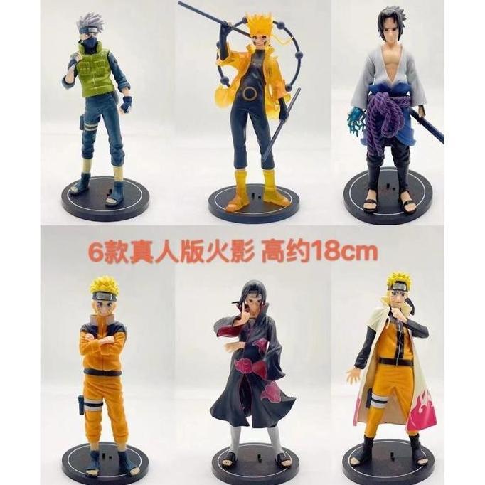 Action Figur Naruto Set 6 Pcs Ukuran Besar 18cm Kakashi / Naruto Kyubi / Sasuke / Itachi Akatsuki