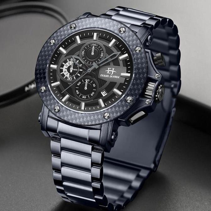 Buy 1 Get 1  Evans Jayden Jam Tangan Pria EJ 9842 Rantai Stainless Steel Chronograph Kaca Sapphire W