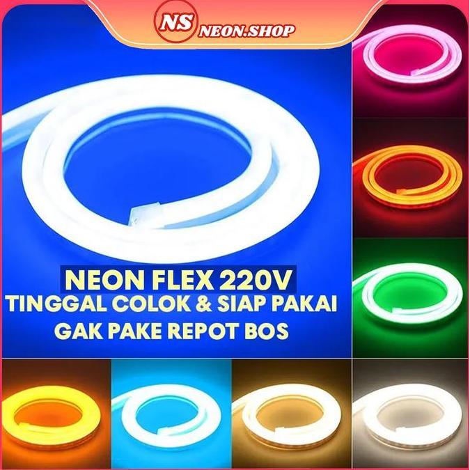 BERKUALITAS COD Paket Lampu LED Neon Flex AC 220V Lengkap Tinggal Colok Langsung Nyala lampu  neon p