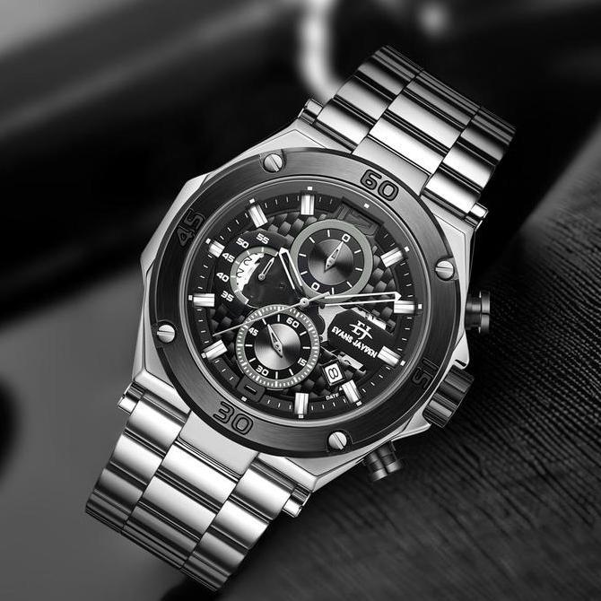 Buy 1 Get 1  Evans Jayden Jam Tangan Pria EJ 9839 Rantai Stainless Steel Chronograph Kaca Sapphire W