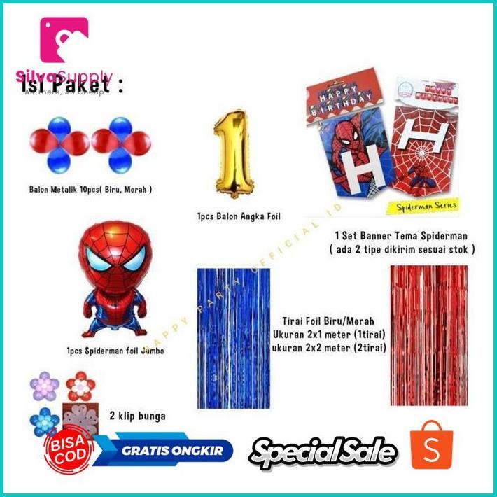 SILVASUPPLY PAKET DEKORASI ULANG TAHUN ANAK TEMA SPIDERMAN HEMAT