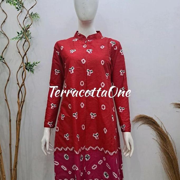 Tunik dan kemeja batik jumputan bunga busui friendly-daily Wanita Katun Atasan Panjang Keluarga Baju