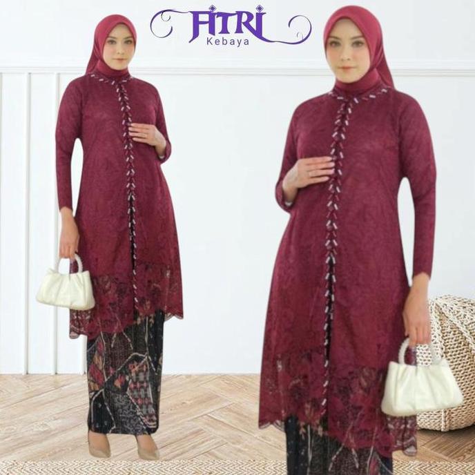 Setelan Kebaya Tunik Busui Kancing Payet Brokat Jumbo Modern Elegan Atasan Kebaya Wanita Dewasa Baju