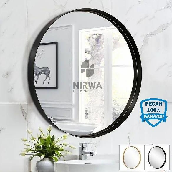 CERMIN BULAT BESI 80CM CERMIN DINDING BESAR KAMAR MANDI WASTAFEL A