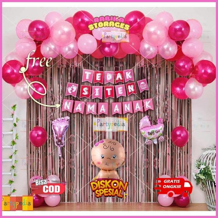 RABIKASTORAGES PAKET DEKORASI TEDAK SITEN BAYI PEREMPUAN BALON LATEX SALE