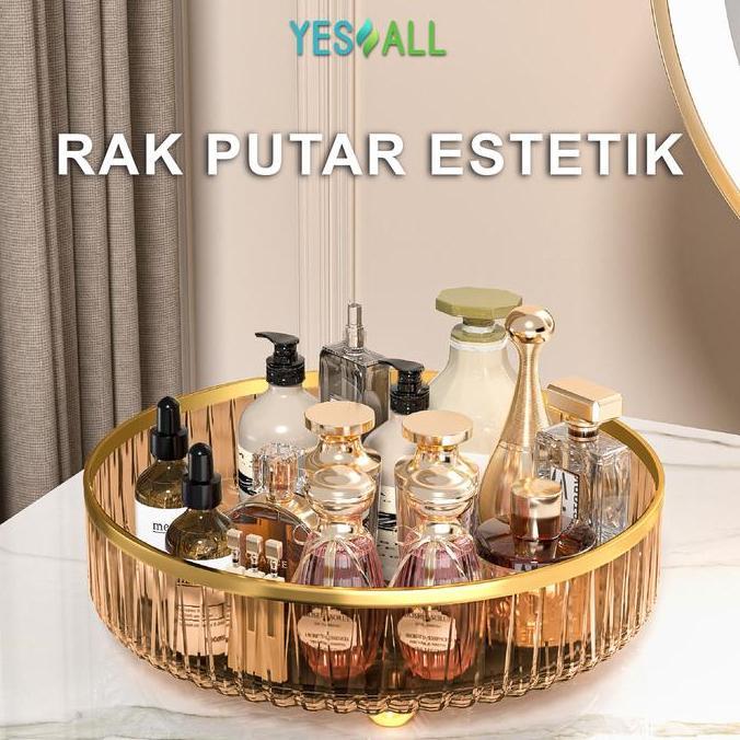 YESALL Rak Kosmetik Aesthetic Tempat Make Up - Amber Gold Aesthetic Tray Aesthetic Rak Skincare Aest