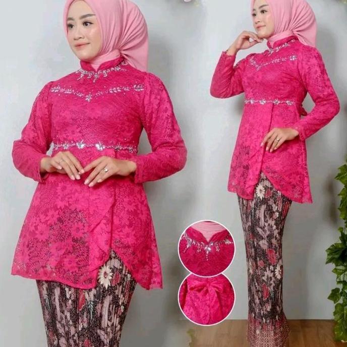 Atasan Aja Kebaya Kupu-kupu Payet Brokat Baju Pesta Hijau Botol Mewah Kondangan Wisuda Wanita