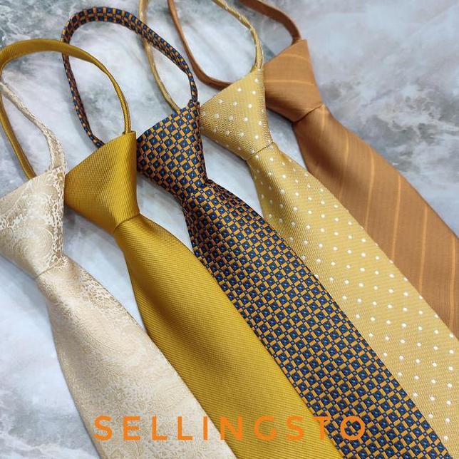 Dasi N Pria Gold Dasi Pria Zipper Coklat Gold Dasi Anti Ribet