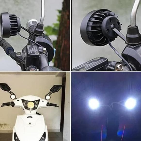 TERBARU NEW DEALS Lampu Tembak Sorot Spion Motor LED U3 Cree 6 Titik Mata 18W BULAT 1SET