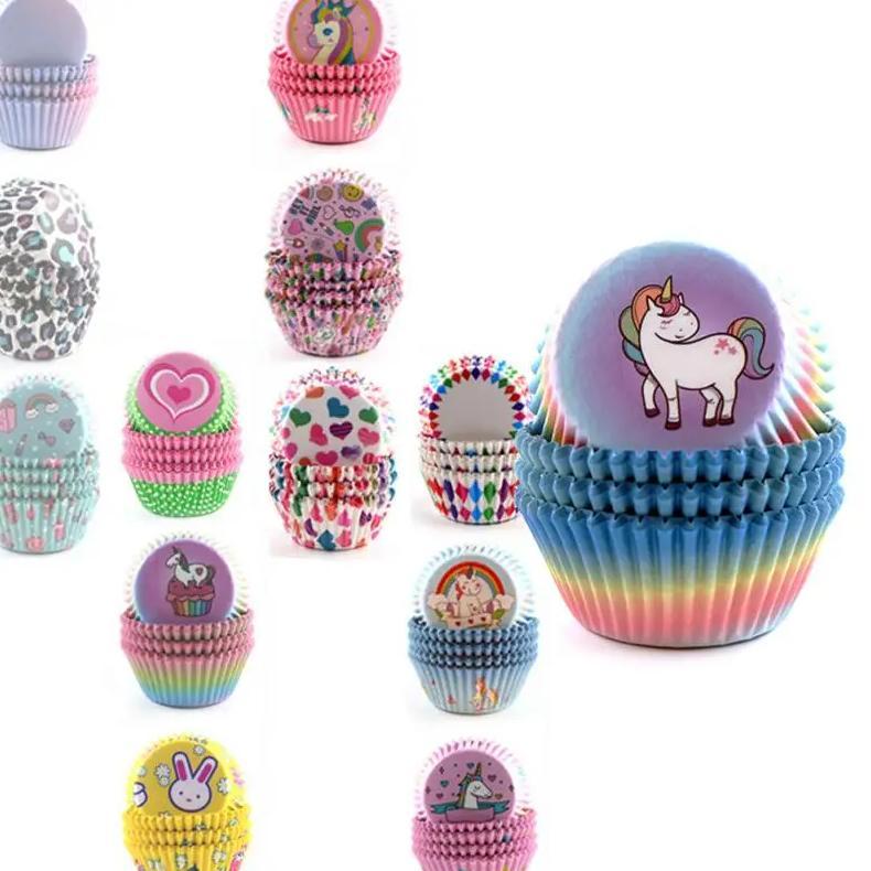 100pcs Cupcake Printed Cake Paper Holder PVC Cylindrical Cake Cup Baking Greasproof Paper Cake Paper