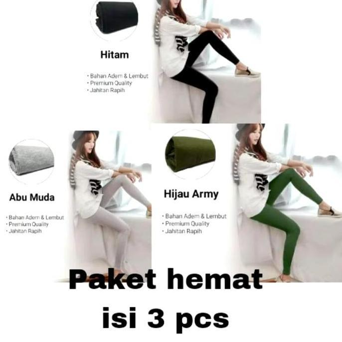 8Wertilan - Paket 3 Legging Wanita Basic Hitam Panjang Tebal Kaos Stretch