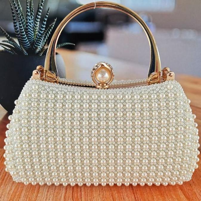 Tas Kondangan Wanita Dompet Pesta  Lokal Mewah Mutiara Premium Elegan Terbaru Pengantin Putih 888821