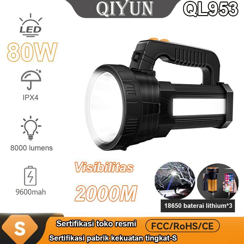 QYD Senter LED Super Terang jumbo Multifungsi 80W IPX4 Tahan air Waterproof Power Bank lampu 8000 lu