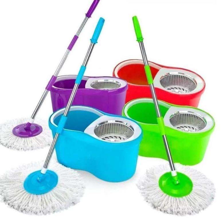 Alat Pel Spin Mop Putar Otomatis / Pel Mop Putaran Stainless Plastik/Rotary Mop Alat Pel Set Ember