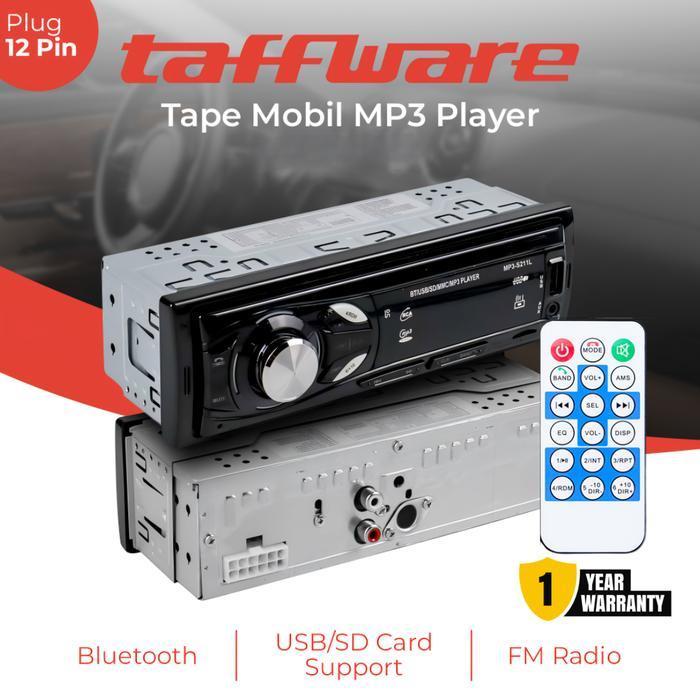 Taffware Tape Mobil Audio Single Din Mp3 Player Bluetooth 5.0 60W Dengan Remote Soket 12 Pin - Mp3-S