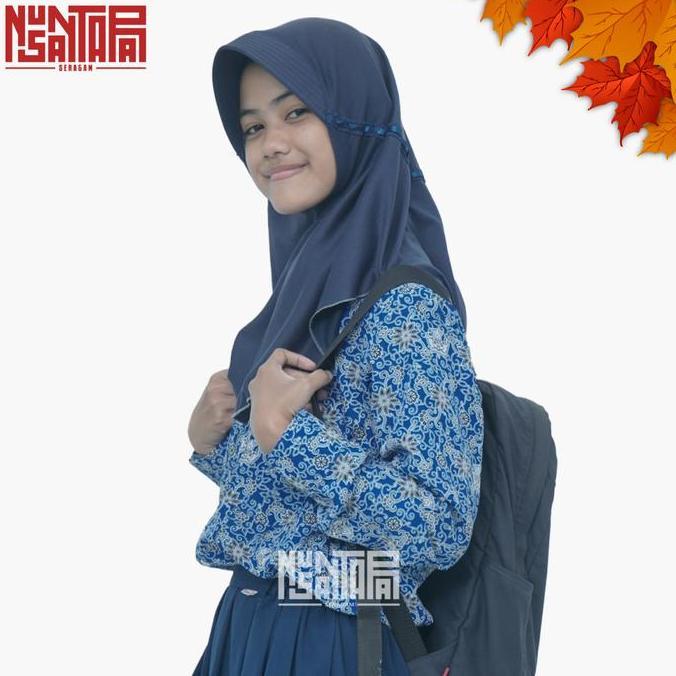 New- Baju Batik Sekolah Bunga Rampe Biru Size SMP/SMA Lengan Panjang