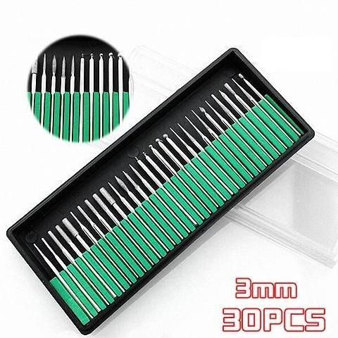 30 MATA GRAFIR NEEDLE GRINDING GRINDER DIAMOND ENGRAVING 3MM ALAT UKIR MENGUKIR BATU MATA BOR MINI D